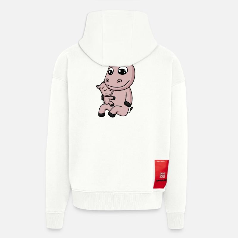 Famille Cheval - Cheval avec bébé - Veste à capuche bio épaisse oversize fabriqué en UE - OFF WHITE