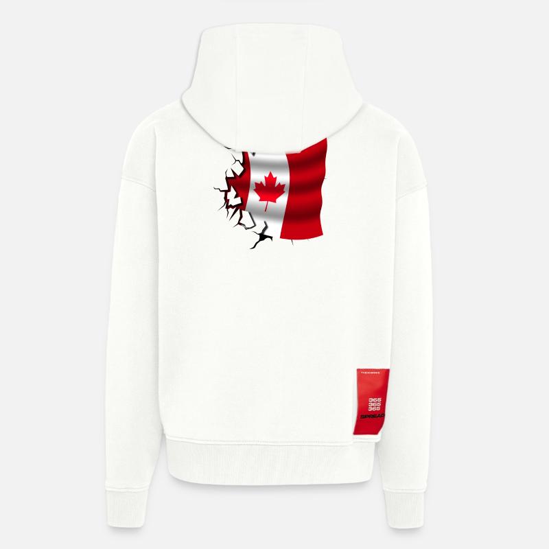 Drapeau du Canada - Canada - Drapeau Broken Design - Veste à capuche bio épaisse oversize fabriqué en UE - OFF WHITE