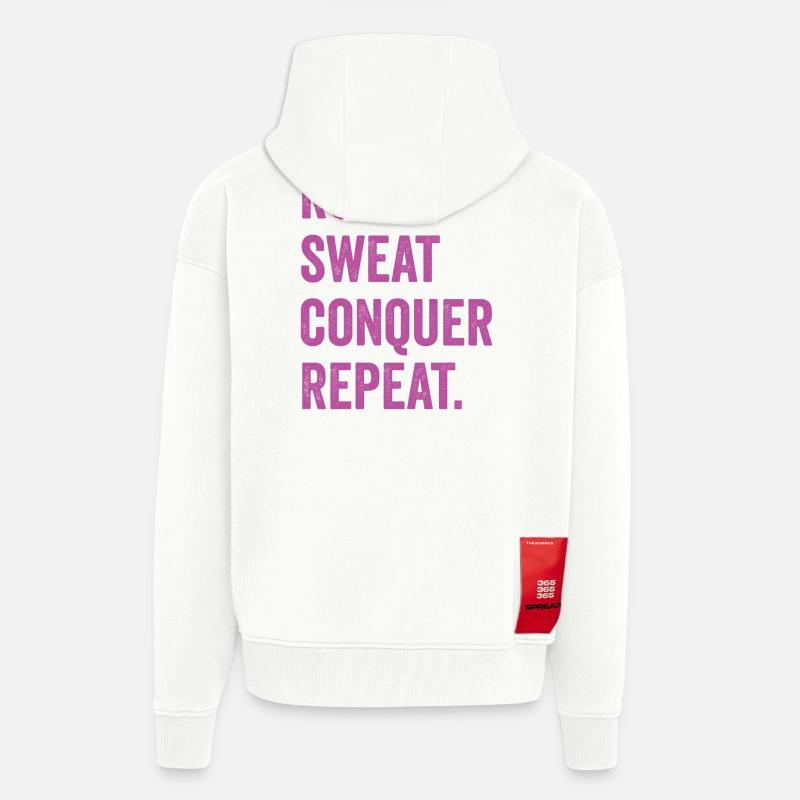 Courir. Sueur. Conquérir. Répéter. - Veste à capuche bio épaisse oversize fabriqué en UE - OFF WHITE