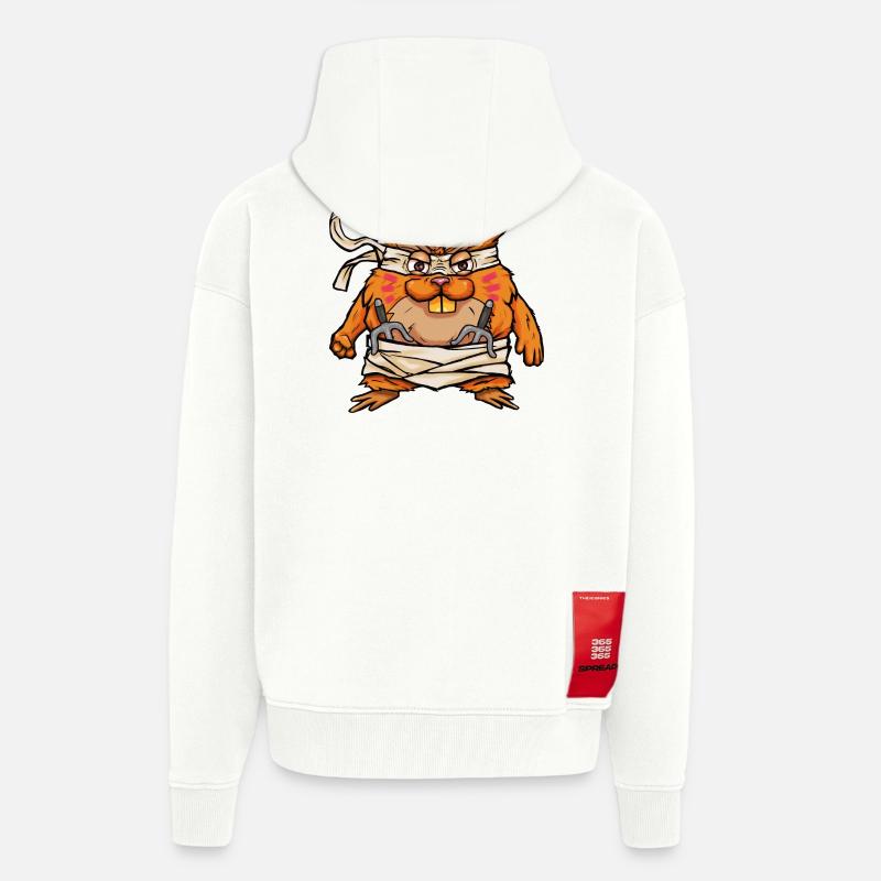 Hamster samouraï kawaii avec épée Hamjitsu - Veste à capuche bio épaisse oversize fabriqué en UE - OFF WHITE