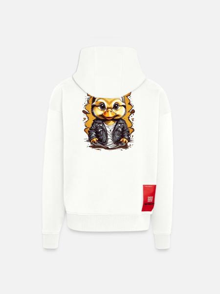 Cute duck with leather jacket - Zip Hoodie - made by SPREAD - OFF WHITE