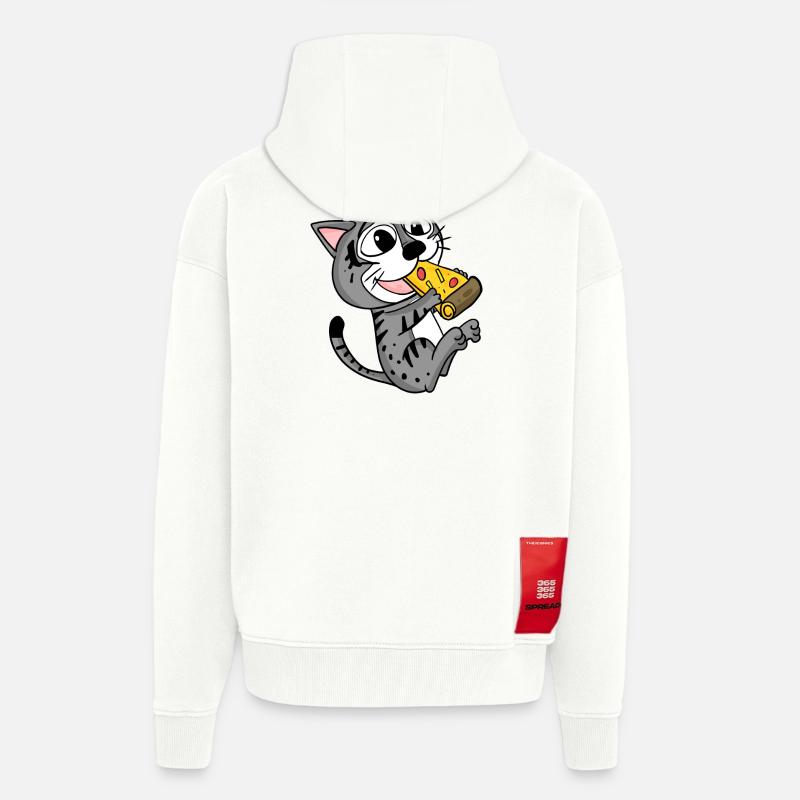 Pizza au chat - Veste à capuche bio épaisse oversize fabriqué en UE - OFF WHITE