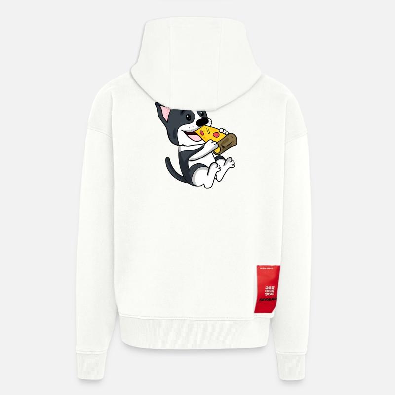 Pizza pour chien Boston Terrier - Veste à capuche bio épaisse oversize fabriqué en UE - OFF WHITE