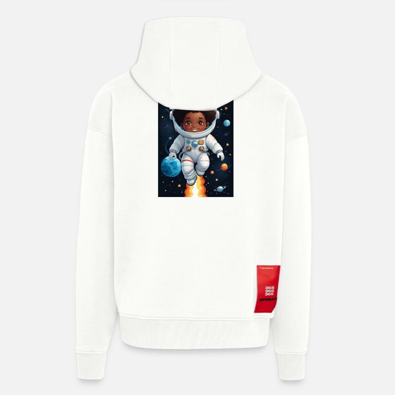 Visage d’enfant aventurier de l’espace - Veste à capuche bio épaisse oversize fabriqué en UE - OFF WHITE