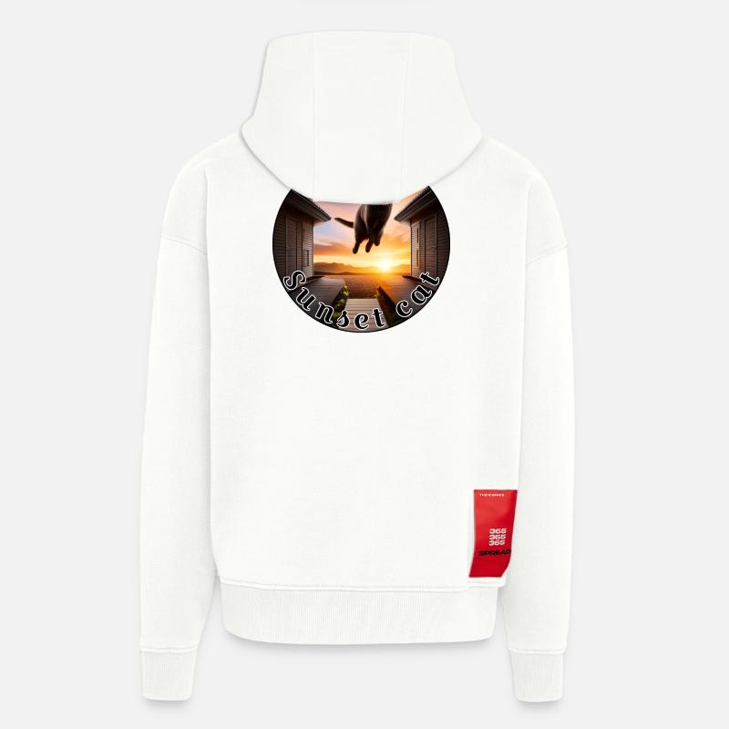 Coucher de soleil chat 2 - Veste à capuche bio épaisse oversize fabriqué en UE - OFF WHITE