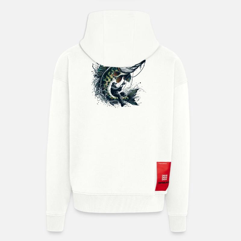 Cadeau de pêche Pike - Veste à capuche bio épaisse oversize fabriqué en UE - OFF WHITE
