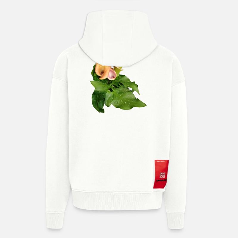 Fleurs de Calla en vert - Veste à capuche bio épaisse oversize fabriqué en UE - OFF WHITE