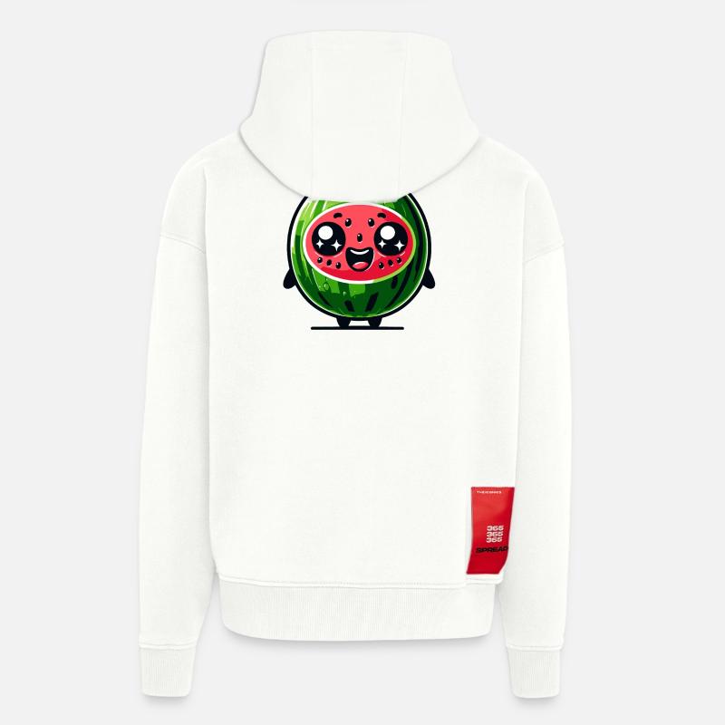 Watermelon Whimsy : la joie juteuse - Veste à capuche bio épaisse oversize fabriqué en UE - OFF WHITE