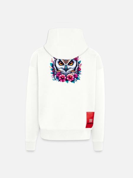 Eule mit Blumen geschmückt - Zip Hoodie - made by SPREAD - OFF WHITE