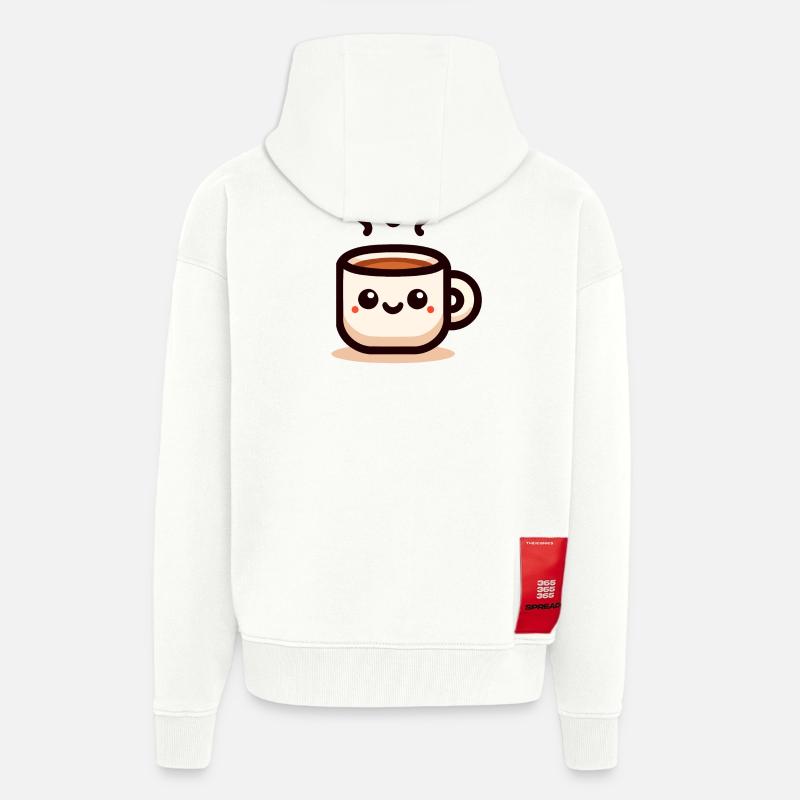 Cheery Cuppa : une gorgée d’amour - Veste à capuche bio épaisse oversize fabriqué en UE - OFF WHITE