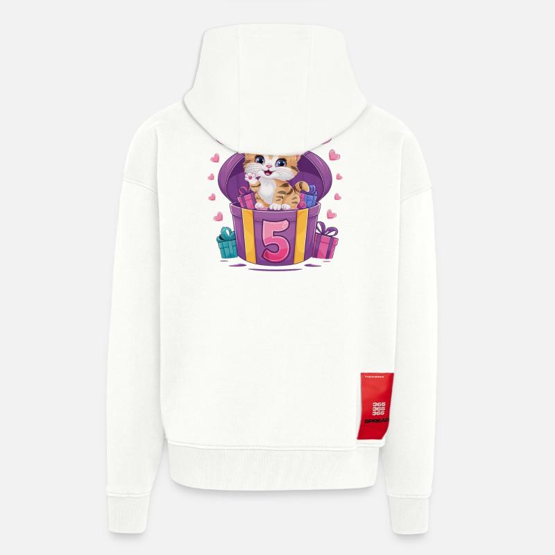 Chat mignon - 5e anniversaire - 5 ans - Veste à capuche bio épaisse oversize fabriqué en UE - OFF WHITE