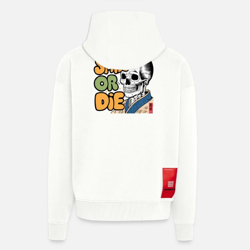 Skeletor avec un message optimiste - Veste à capuche bio épaisse oversize fabriqué en UE - OFF WHITE