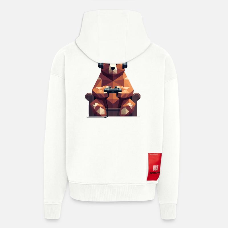 Geometric Bear with Gaming Headset and Conroller - Zip Hoodie - made by SPREAD - OFF WHITE