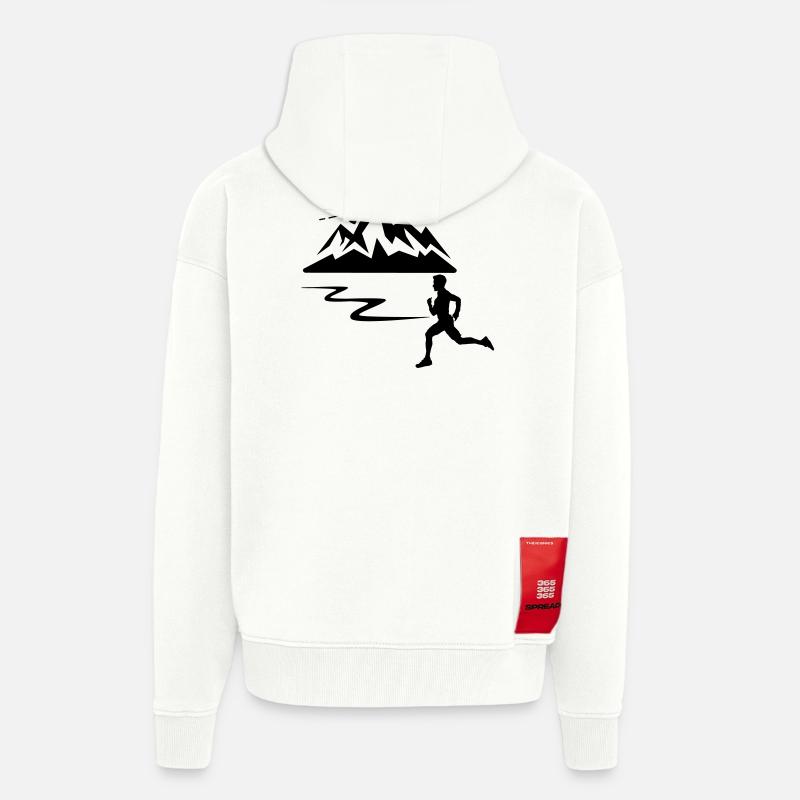 Läufer Mann mit Bergen - Zip Hoodie - made by SPREAD - OFF WHITE