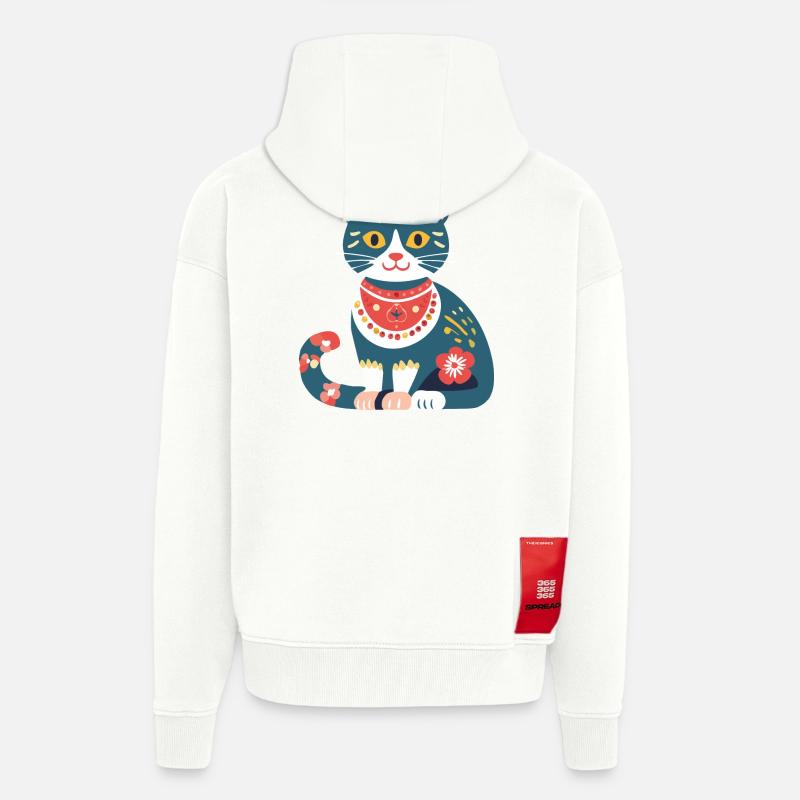 süße Folklore-Katze - Zip Hoodie - made by SPREAD - OFF WHITE