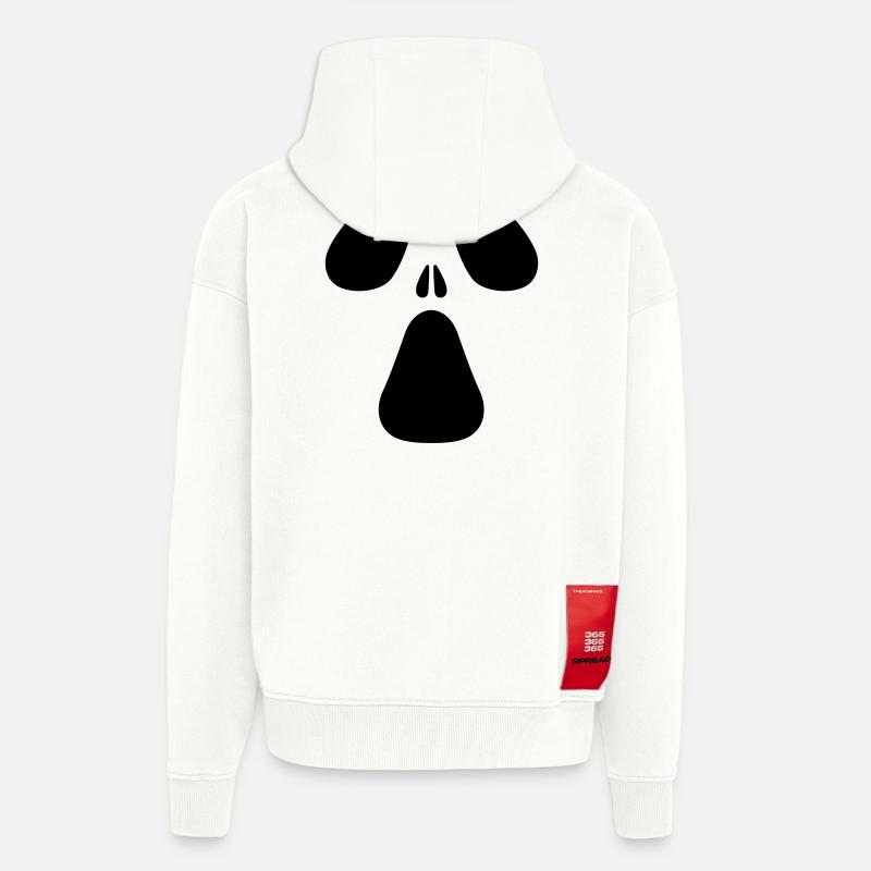 AC Designs Halloween Ghost Face - Veste à capuche bio épaisse oversize fabriqué en UE - OFF WHITE