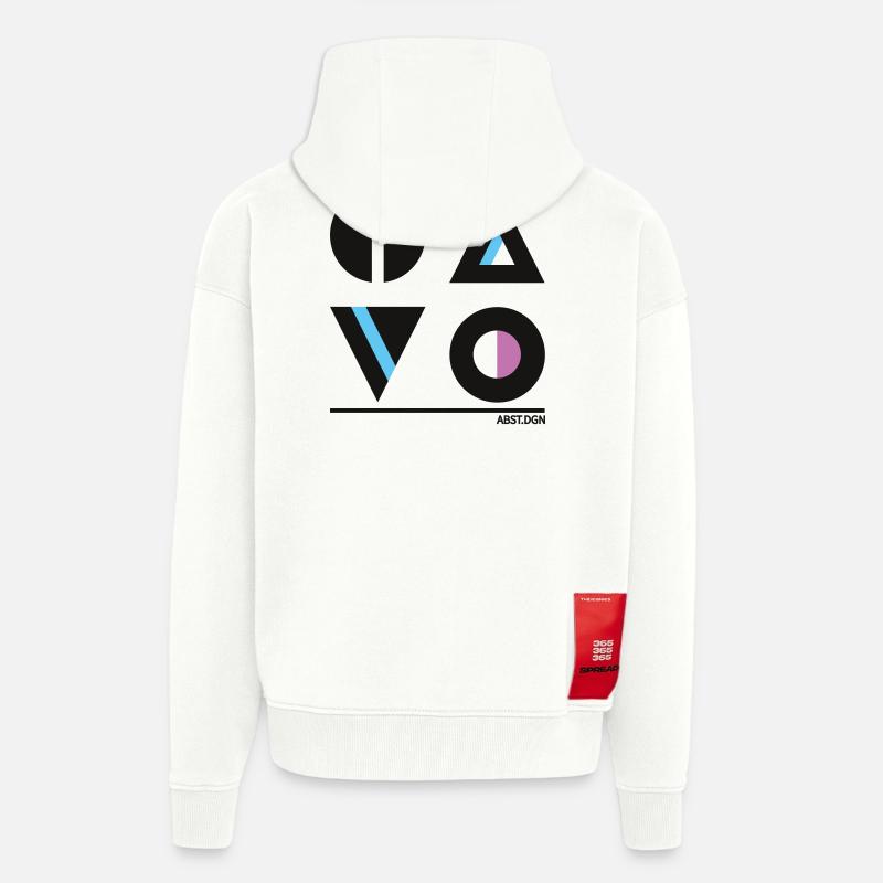 Conception géométrique abstraite - Mode élégante - Veste à capuche bio épaisse oversize fabriqué en UE - OFF WHITE