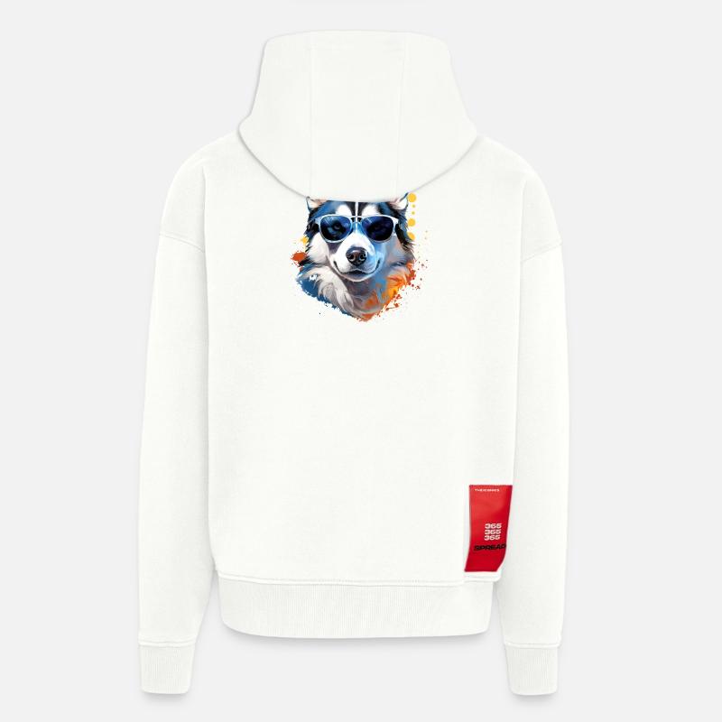 Husky mit Sonnenbrille - Zip Hoodie - made by SPREAD - OFF WHITE