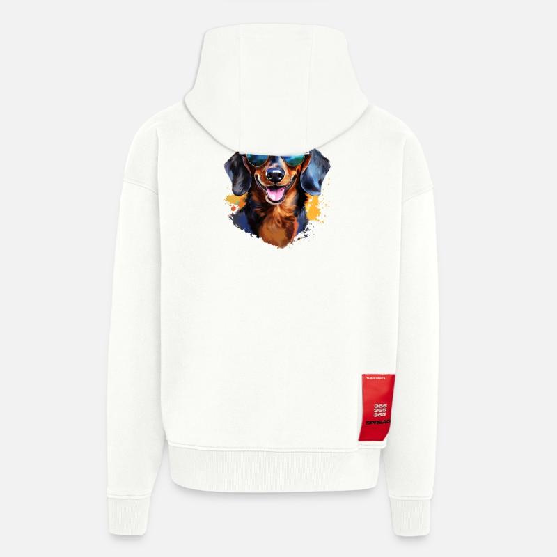 Teckel avec lunettes de soleil - Veste à capuche bio épaisse oversize fabriqué en UE - OFF WHITE