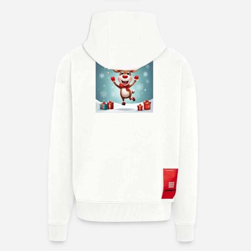 joyeux Noël, joyeuses fêtes; rennes - Veste à capuche bio épaisse oversize fabriqué en UE - OFF WHITE