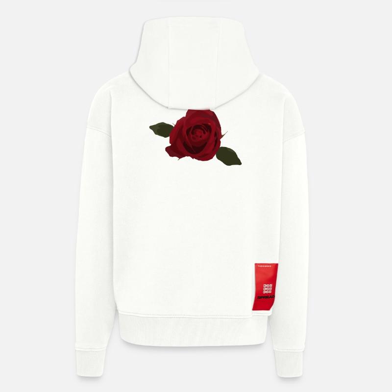 Rose rouge, fleur, vue de dessus - Veste à capuche bio épaisse oversize fabriqué en UE - OFF WHITE