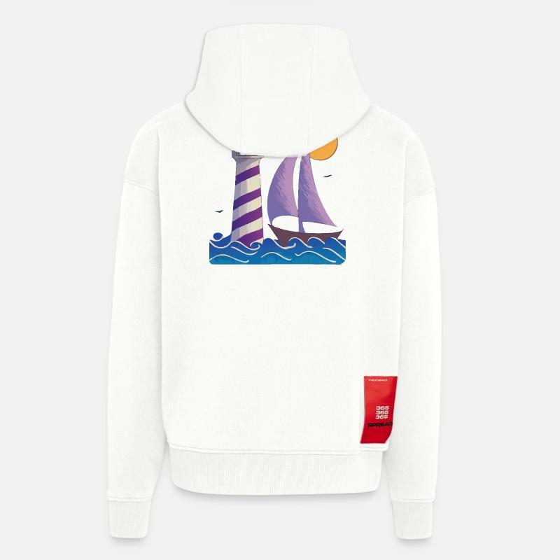 Phare avec bateau - Veste à capuche bio épaisse oversize fabriqué en UE - OFF WHITE