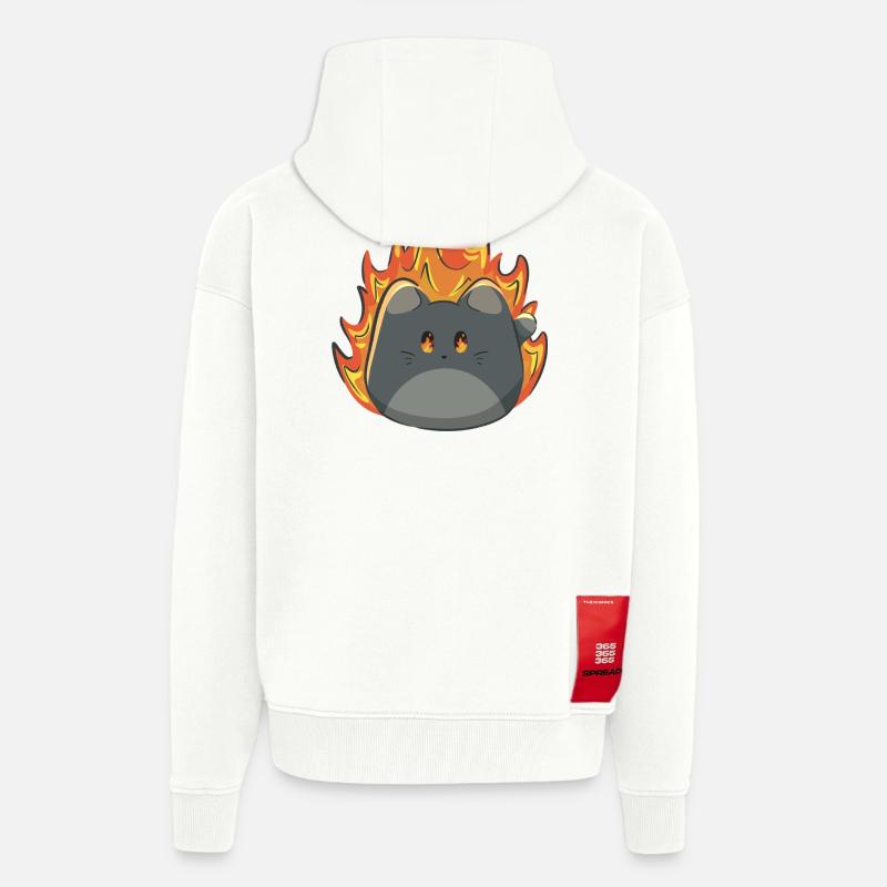 Chat mignon avec du feu - Veste à capuche bio épaisse oversize fabriqué en UE - OFF WHITE