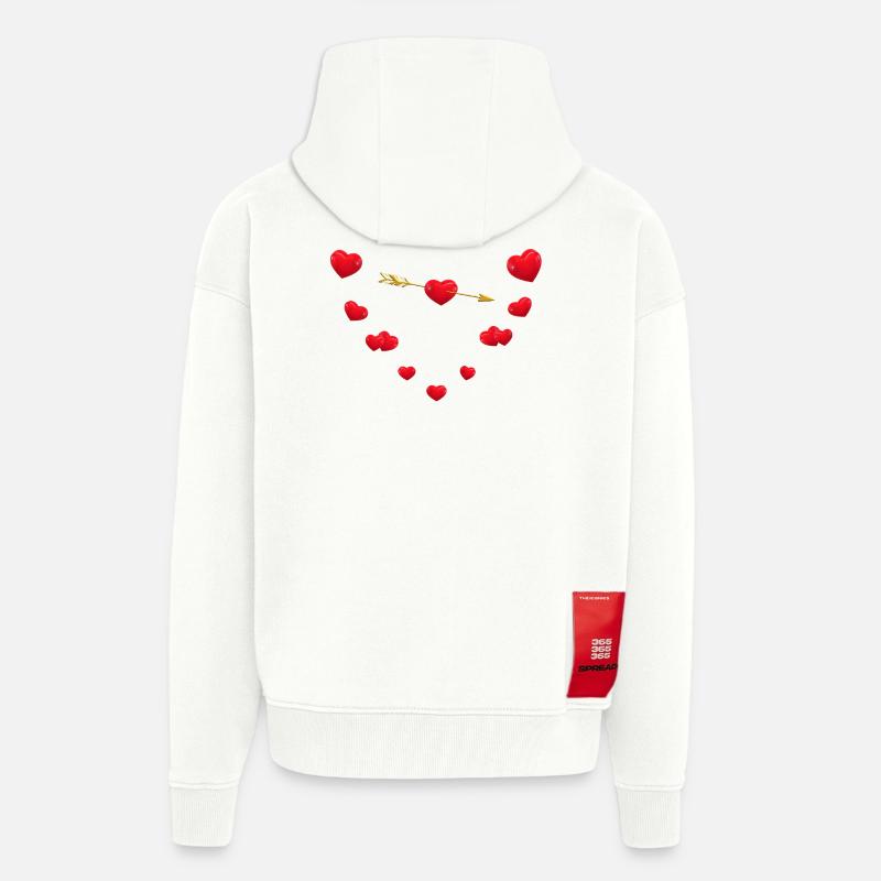 Conception de coeur aimant avec flèche - Veste à capuche bio épaisse oversize fabriqué en UE - OFF WHITE