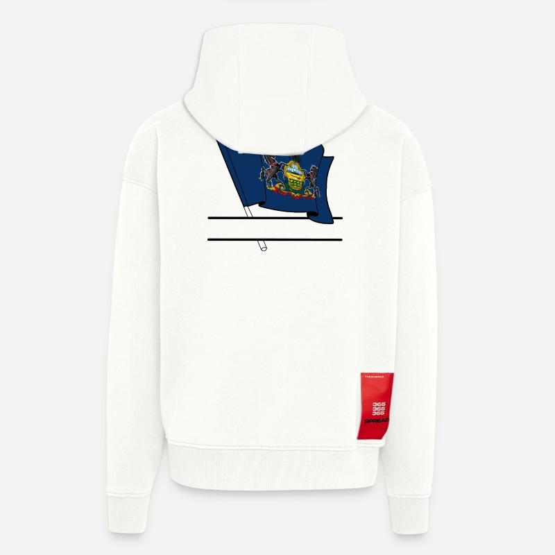 Drapeau Pennsylvanie bannière de texte - Veste à capuche bio épaisse oversize fabriqué en UE - OFF WHITE