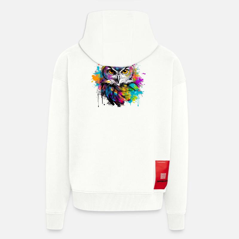 Unsere Eule mit bunten Farbklecksen - Zip Hoodie - made by SPREAD - OFF WHITE