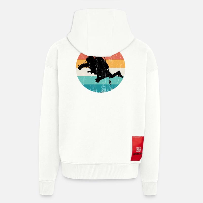 Silhouette rétro de plongeur arc-en-ciel - Veste à capuche bio épaisse oversize fabriqué en UE - OFF WHITE