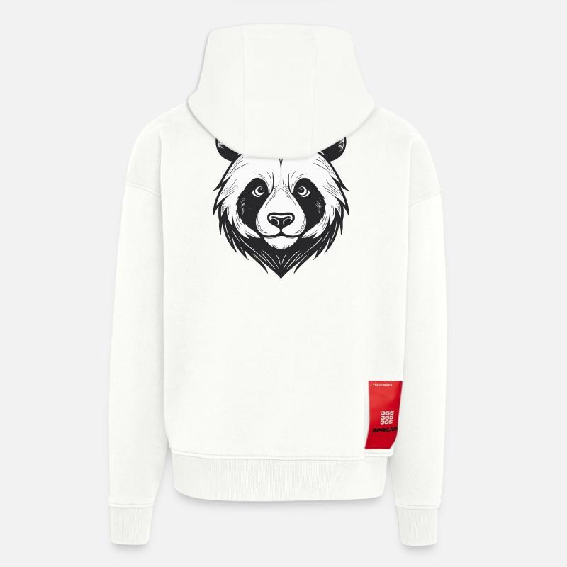 Visage d’ours avec breloque d’animal sauvage - Veste à capuche bio épaisse oversize fabriqué en UE - OFF WHITE