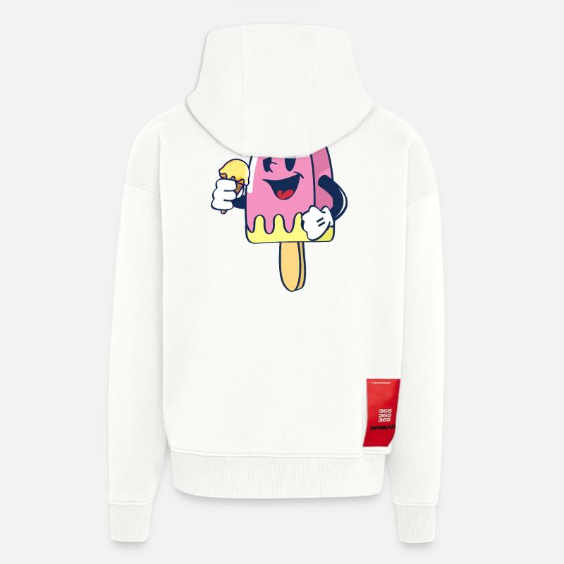 Fröhlicher Kindereis Charakter Eiscreme Eis - Veste à capuche bio épaisse oversize fabriqué en UE - OFF WHITE