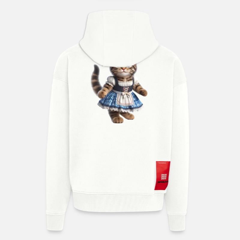 Mignon petit chat en dirndl - Veste à capuche bio épaisse oversize fabriqué en UE - OFF WHITE