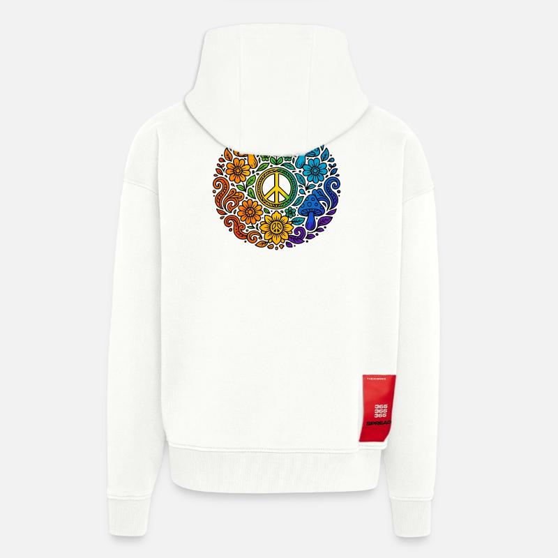 Psychedelisches Peace-Zeichen im Regenbogenstil - Zip Hoodie - made by SPREAD - OFF WHITE