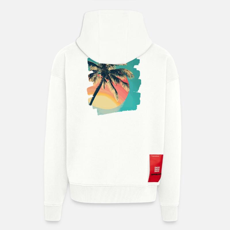 Palm Tree Sunset Summer Sun - Zip Hoodie - made by SPREAD - OFF WHITE