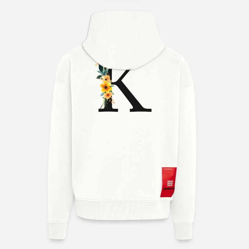 K Monogram, Floral, Personnalisable - Veste à capuche bio épaisse oversize fabriqué en UE - OFF WHITE