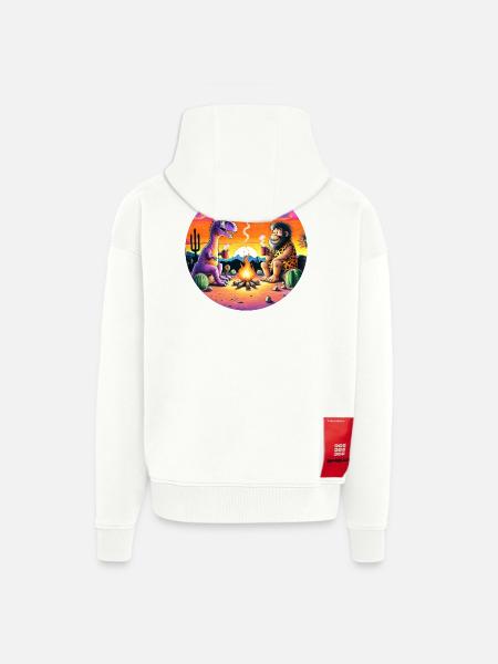 Prehistoric Campfire Encounter Illustration - Zip Hoodie - made by SPREAD - OFF WHITE