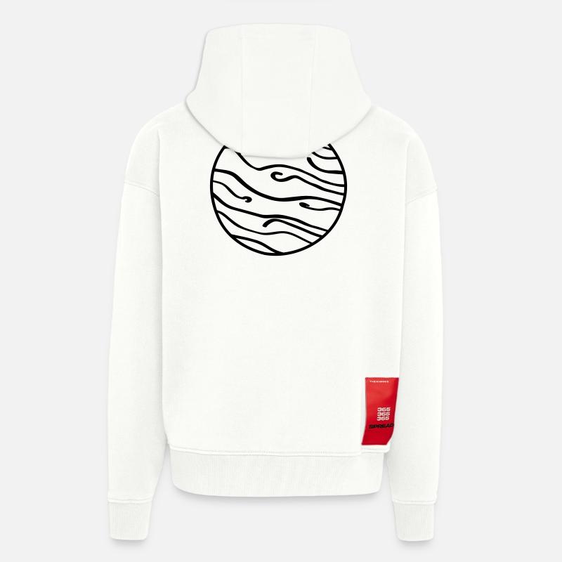 Planète Doodle de l’espace - Veste à capuche bio épaisse oversize fabriqué en UE - OFF WHITE