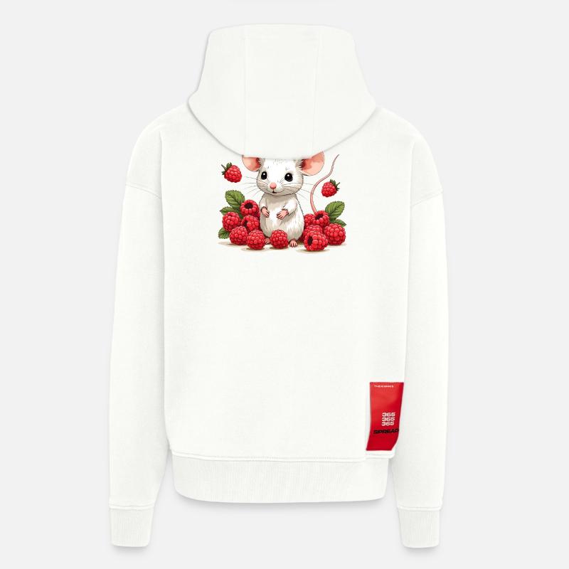 Illustration de souris de baie mignonne - Veste à capuche bio épaisse oversize fabriqué en UE - OFF WHITE