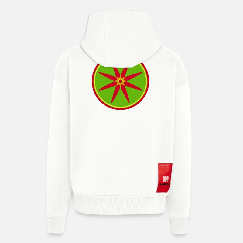 Mandala élégant avec des feuilles rouges - Veste à capuche bio épaisse oversize fabriqué en UE - OFF WHITE
