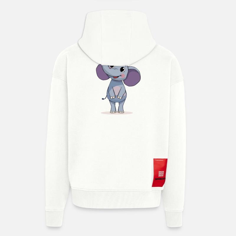 Conception graphique d’éléphant mignon - Veste à capuche bio épaisse oversize fabriqué en UE - OFF WHITE
