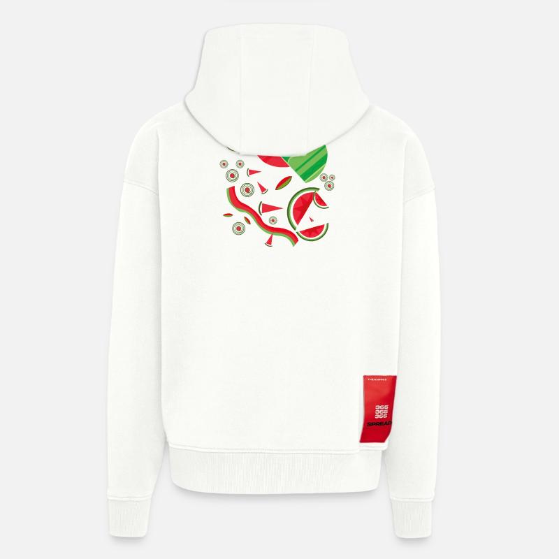 Design abstrait de pastèque - Veste à capuche bio épaisse oversize fabriqué en UE - OFF WHITE