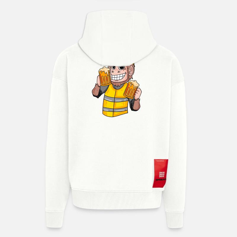 Construction worker monkey with beer - Zip Hoodie - made by SPREAD - OFF WHITE