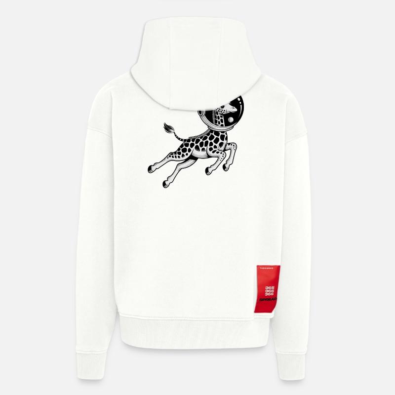 Girafe dans l'espace - Logo Cool Astonomy - Veste à capuche bio épaisse oversize fabriqué en UE - OFF WHITE
