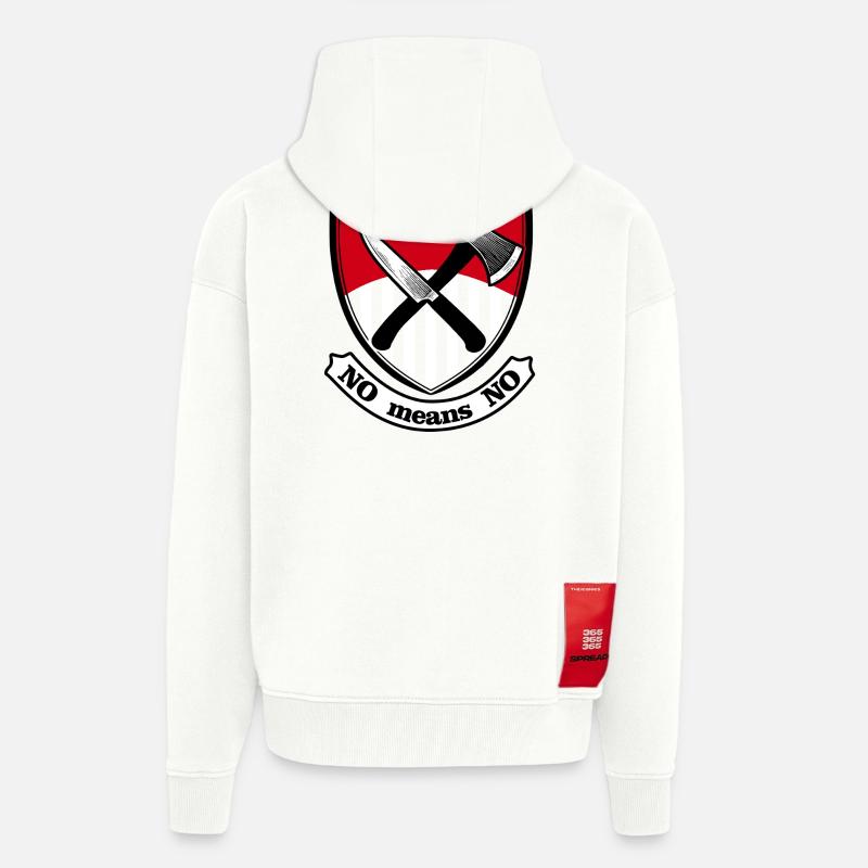 Bouclier avec hache et couteau - Veste à capuche bio épaisse oversize fabriqué en UE - OFF WHITE