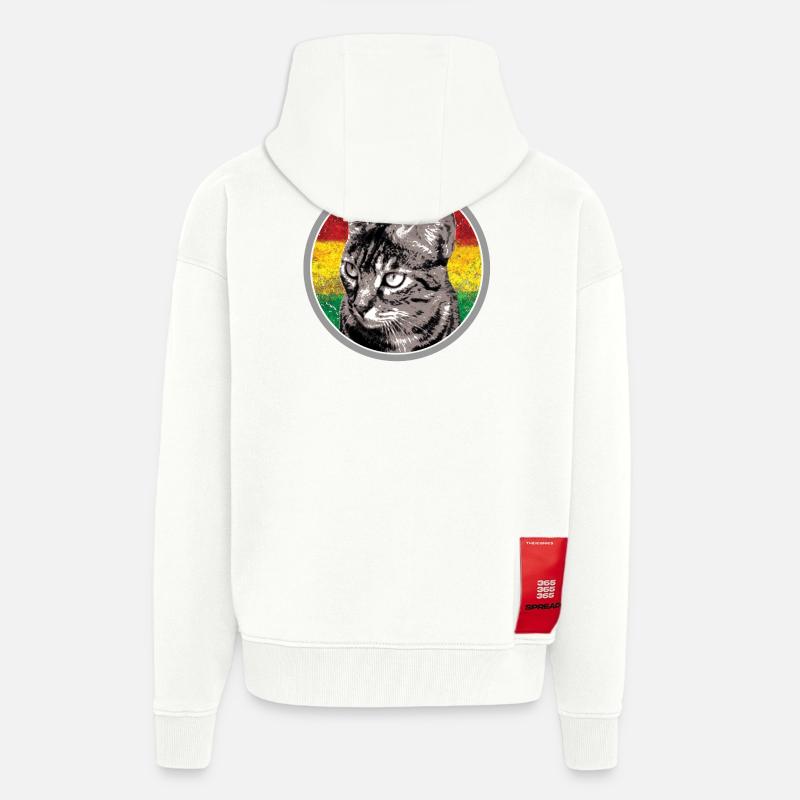 Chat avec des arrière-plans de drapeau - Veste à capuche bio épaisse oversize fabriqué en UE - OFF WHITE