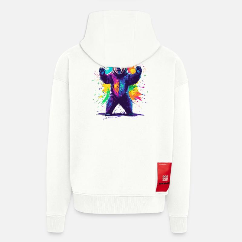 Bär mit bunter Farbexplosion - Zip Hoodie - made by SPREAD - OFF WHITE