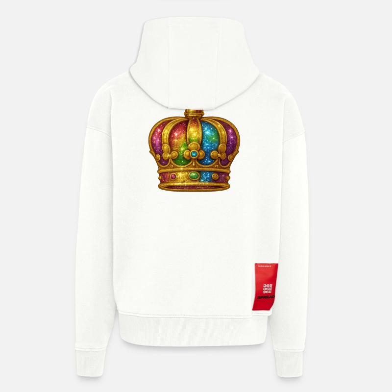 Couronne dorée avec effet arc-en-ciel - Veste à capuche bio épaisse oversize fabriqué en UE - OFF WHITE