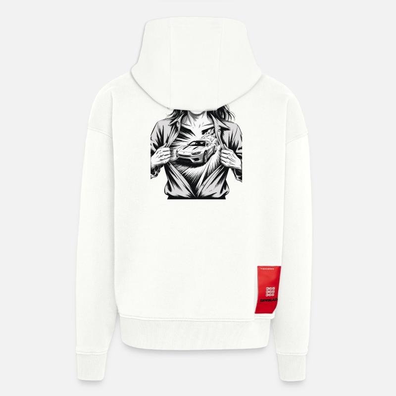 Conception de voiture de course - Veste à capuche bio épaisse oversize fabriqué en UE - OFF WHITE